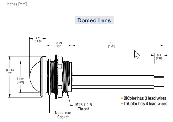 Mechanical Drawing - Dialight 658 Series Bi- & Tri- Color LED Indicators